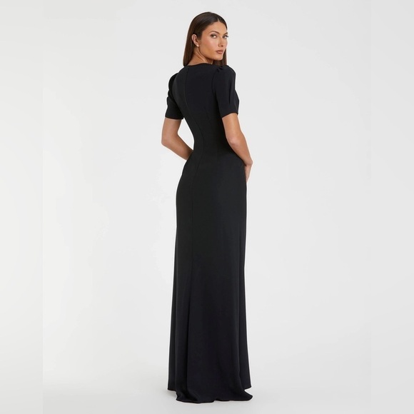 IEENA FOR MAC DUGGAL 2630 NWT  Black Plunge Neck Puff Sleeve Cut Out Gown - Picture 2 of 8